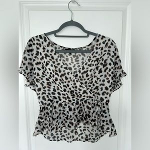Wrap Design Cheetah Print Blouse
